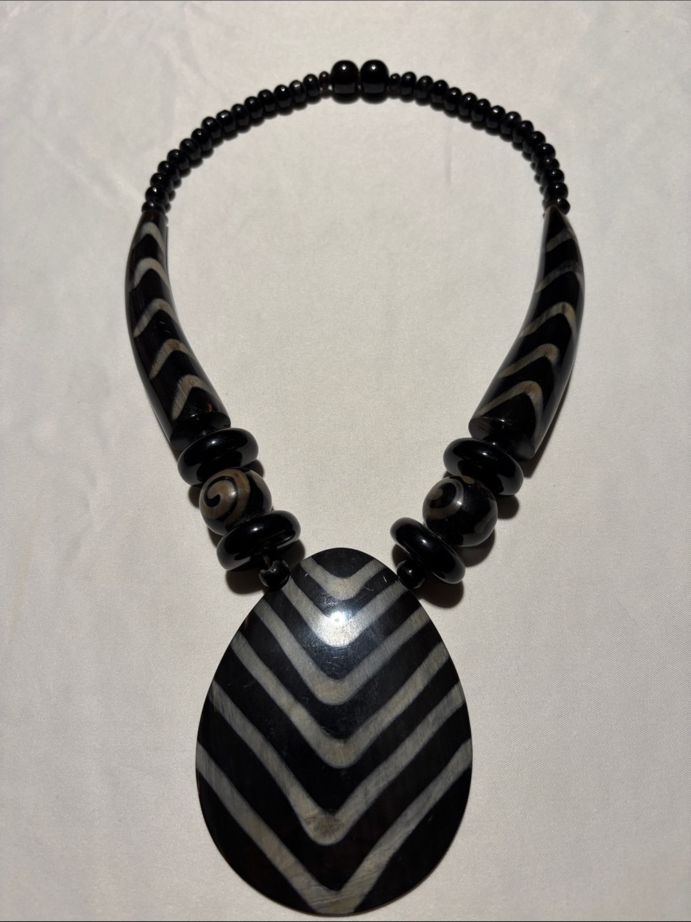 Black and Cream Striped Teardrop Statement Necklace